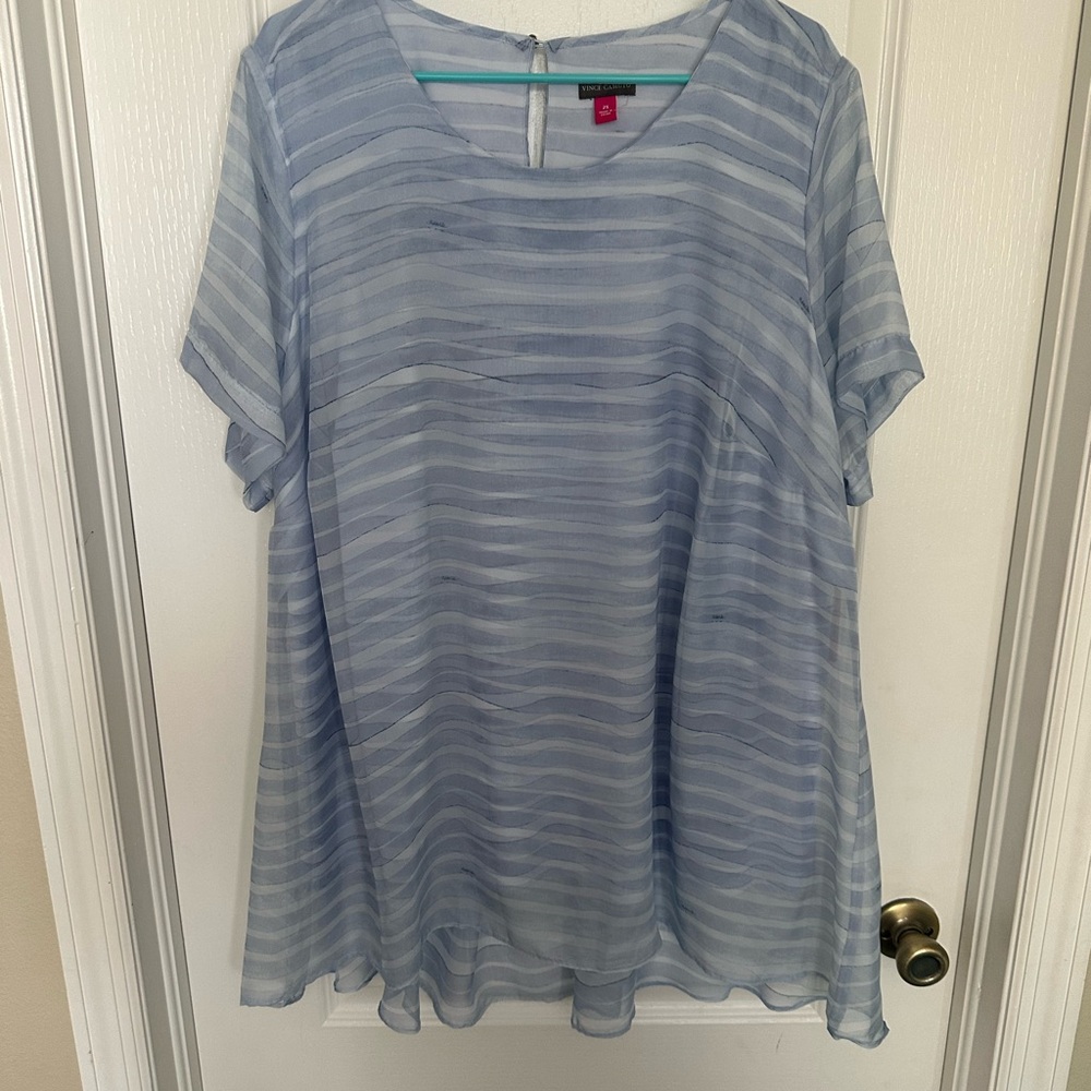 NWT Vince Camuto Light Blue Striped Sheer Chiffon Blouse Top